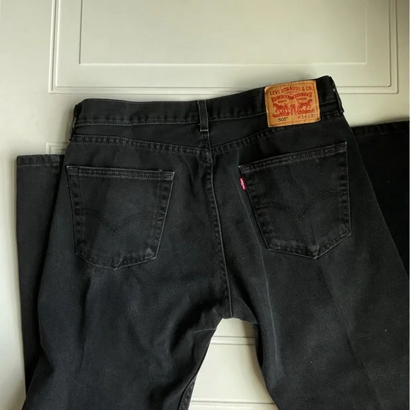 Levi’s 505 Men’s Straight Leg Jeans 34x32 Gray/Black - Picture 5 of 7